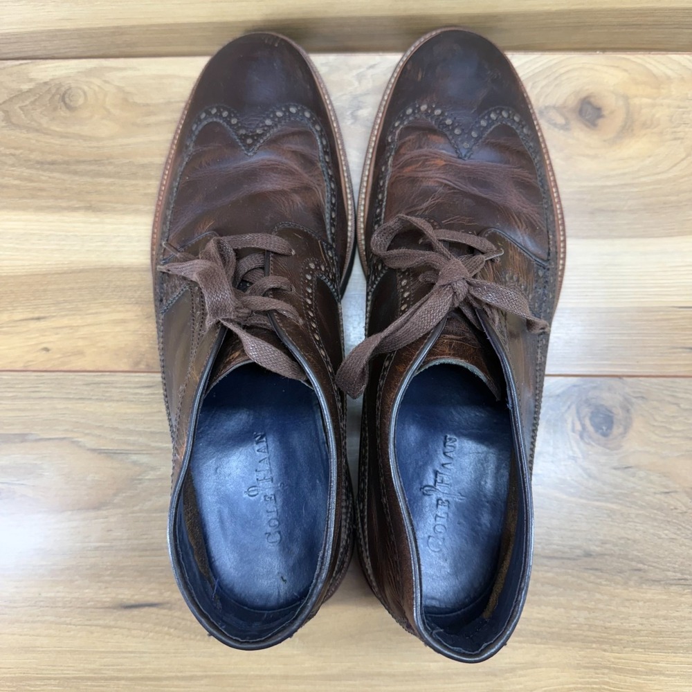 Cole Haan Martin Wedge Wingtip Boots Mens 13 M Brown Leather Lace Up Vibram Sole - Picture 8 of 11